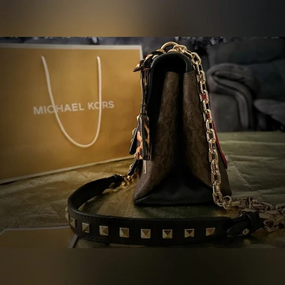 Michael Kors Cece Medium Logo Mixed-Media Convertible Black & Red Studded Bag - Picture 11 of 15